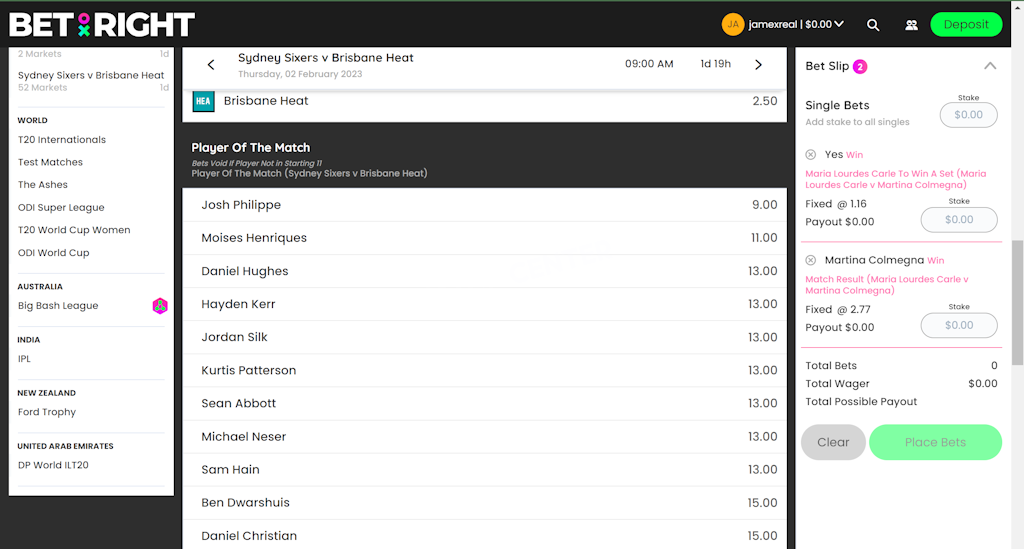 Cricket tournaments in BetRight