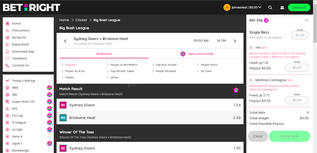 Big Bash League markets