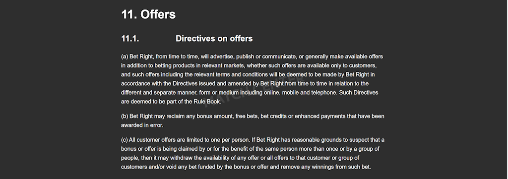 Mention of offers in the Rule Book