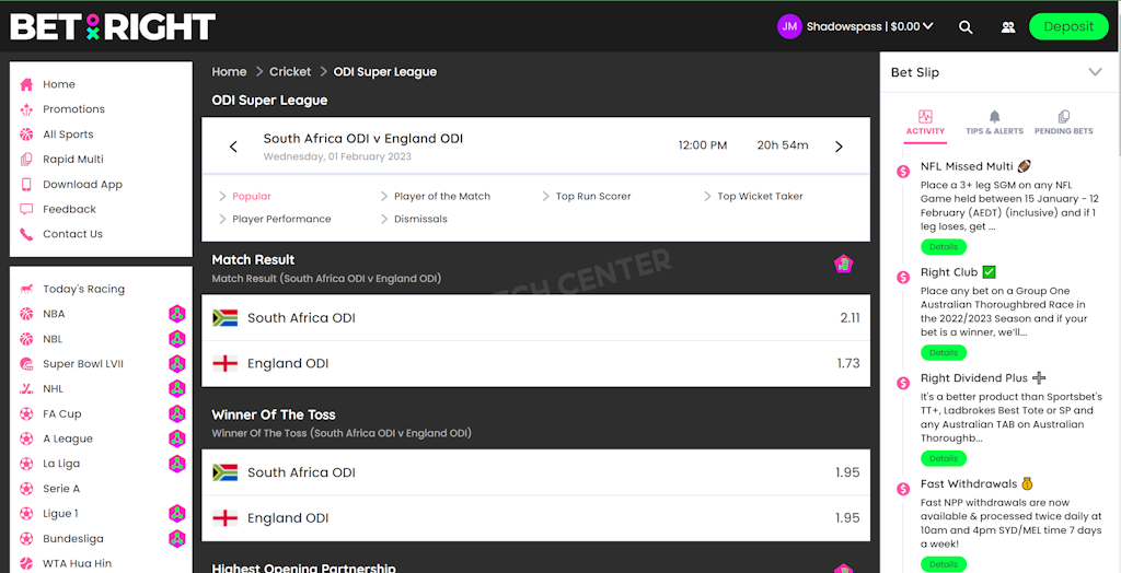 Cricket ODI Matches Odds