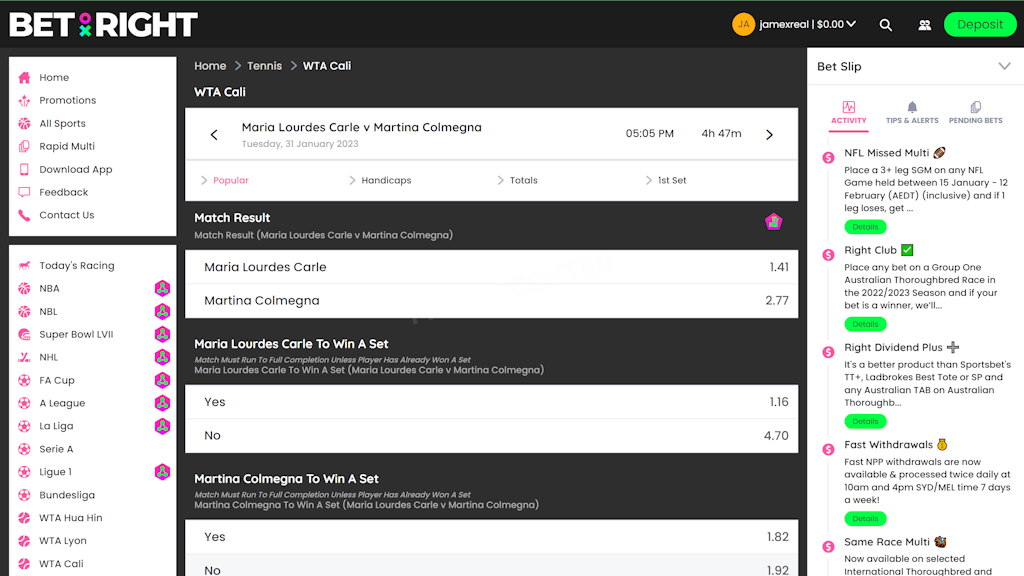Tennis WTA Cali Odds