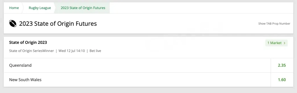 State of Origin. Series Winner. NRL betting. TAB