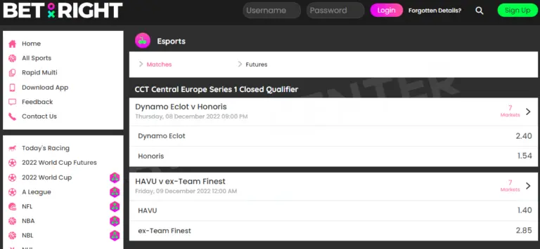 CS:GO bets at BetRight