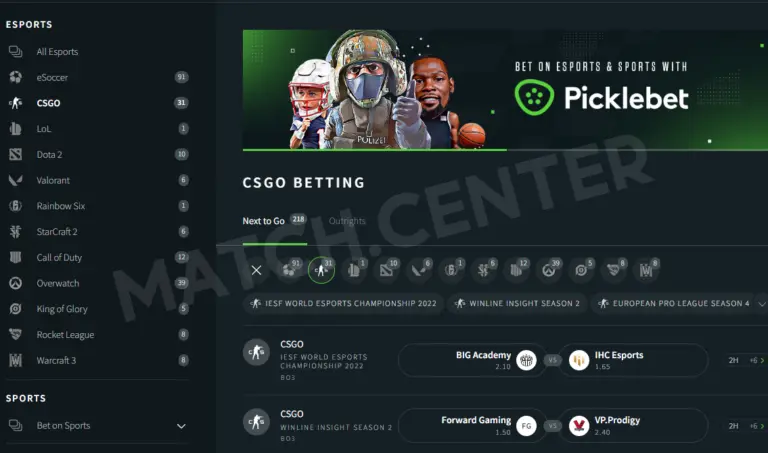 CS:GO coverage at Picklebet